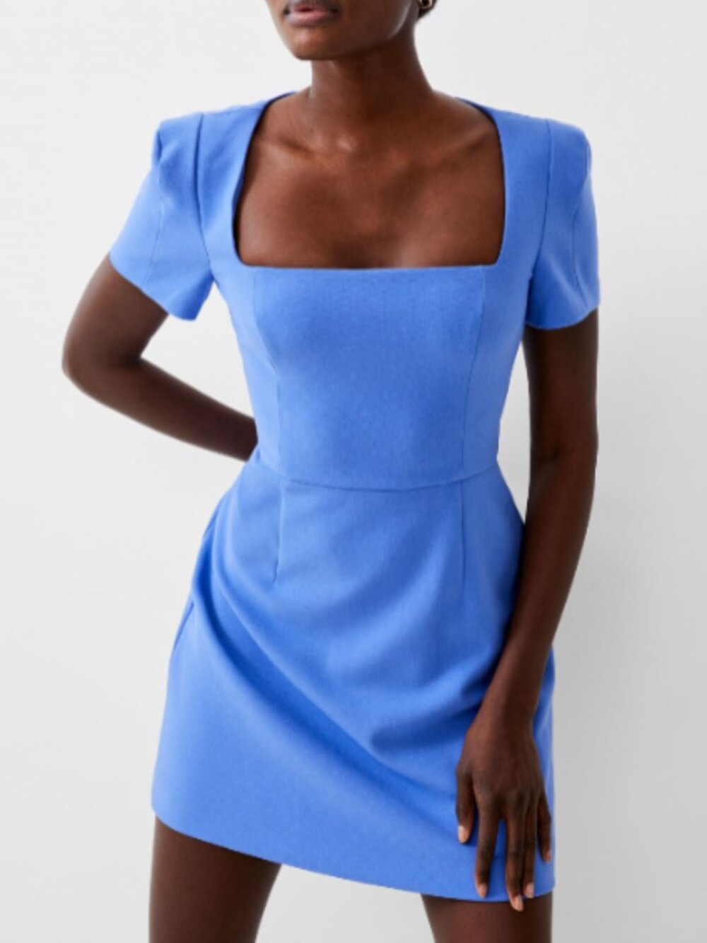 French Connection Baja Blue Whisper Square Neck Short Sleeve Dress